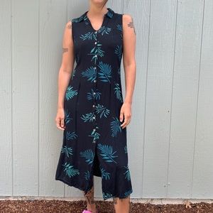 Vintage Norm Thompson Midi Palm Button Down Dress